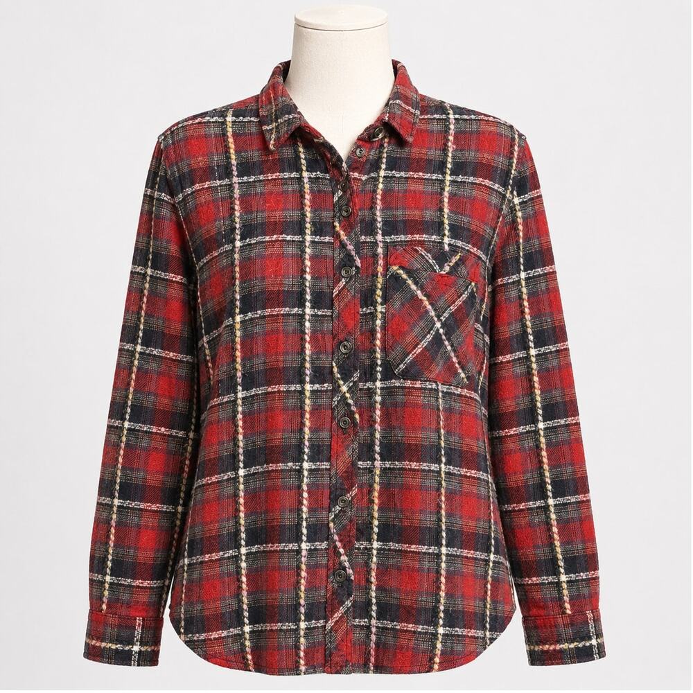 BDG Plaid Flannel Button Down Shirt Women's Small Red Black Cotton Grunge